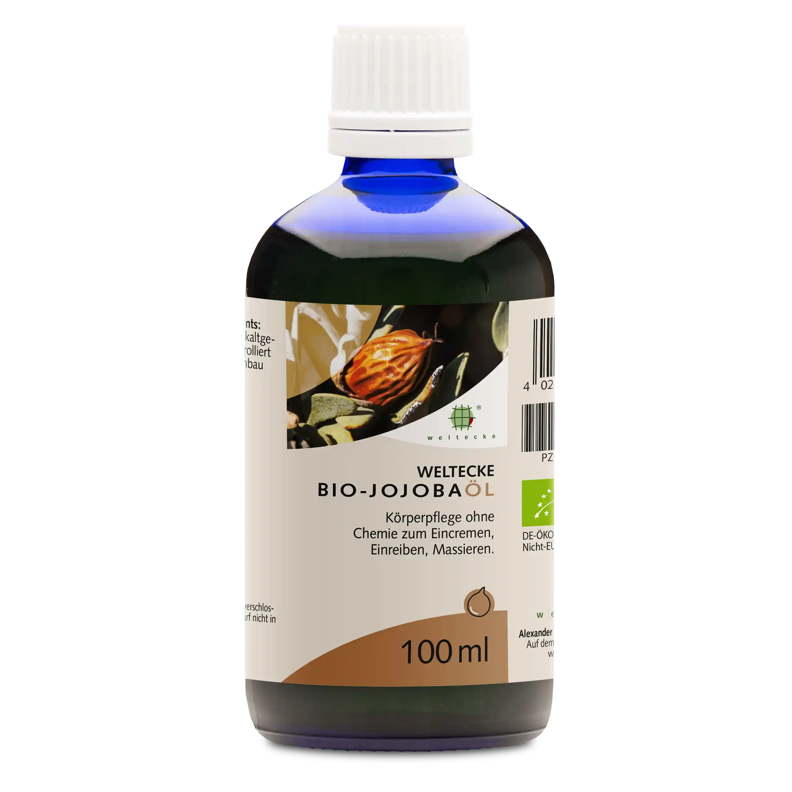 Organic Jojoba Oil 100ml blue glass bottle