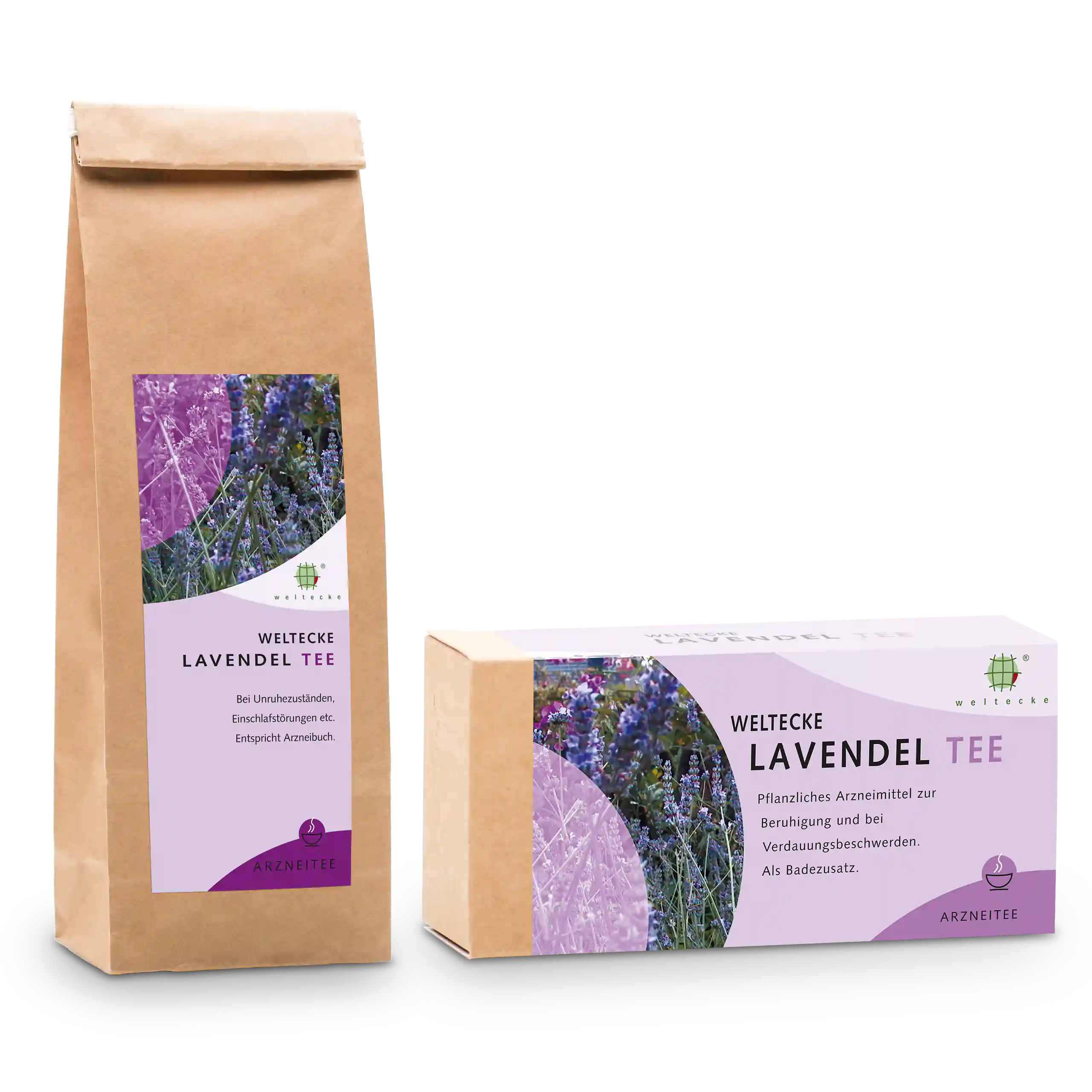 Lavendeltee lose im Blockbeutel und als Filterbeutel